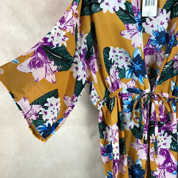 Say What Women's Floral Kimono, Gold Floral NWT MEDIUM - Picture 3 of 10